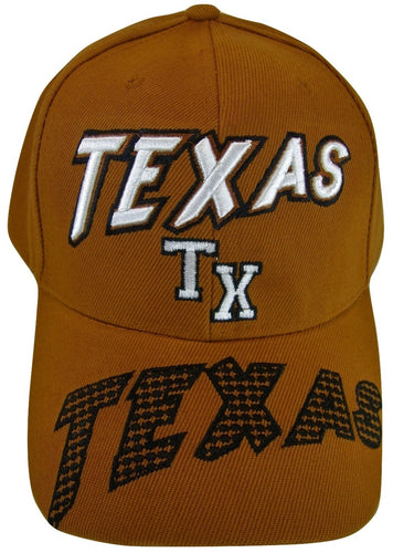 Texas TX Large Script on Bill Adjustable Baseball Cap (Orange)