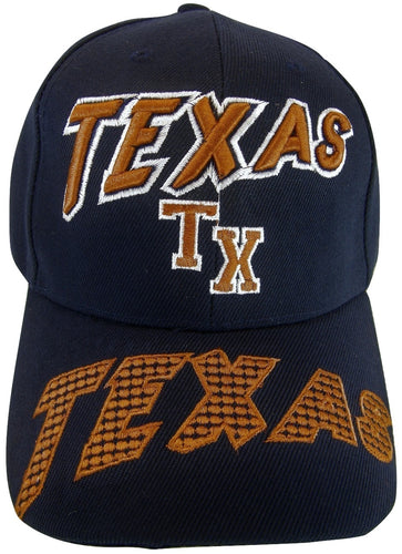 Texas TX Large Script on Bill Adjustable Baseball Cap (Navy)