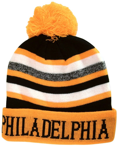 Philadelphia Adult Size Winter Knit Beanie Hats (Orange/Black)