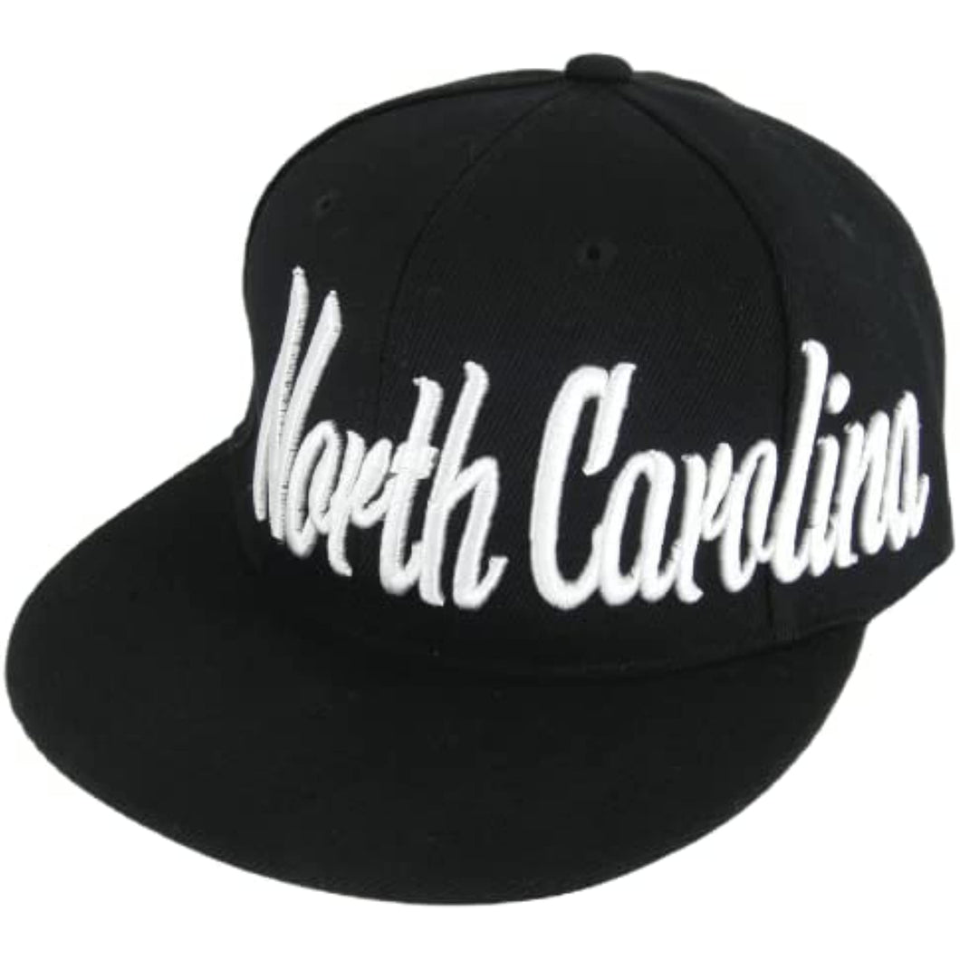 North Carolina Offset Cursive Writing Snapback Baseball Cap (Black/White)