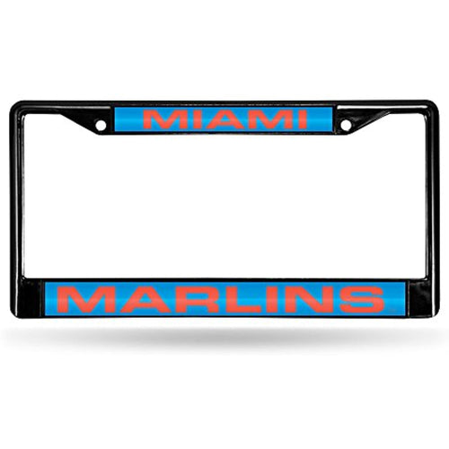 MLB Florida Marlins Laser Chrome Frame, Black, 15 x 8