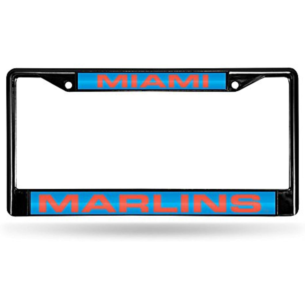 MLB Florida Marlins Laser Chrome Frame, Black, 15 x 8