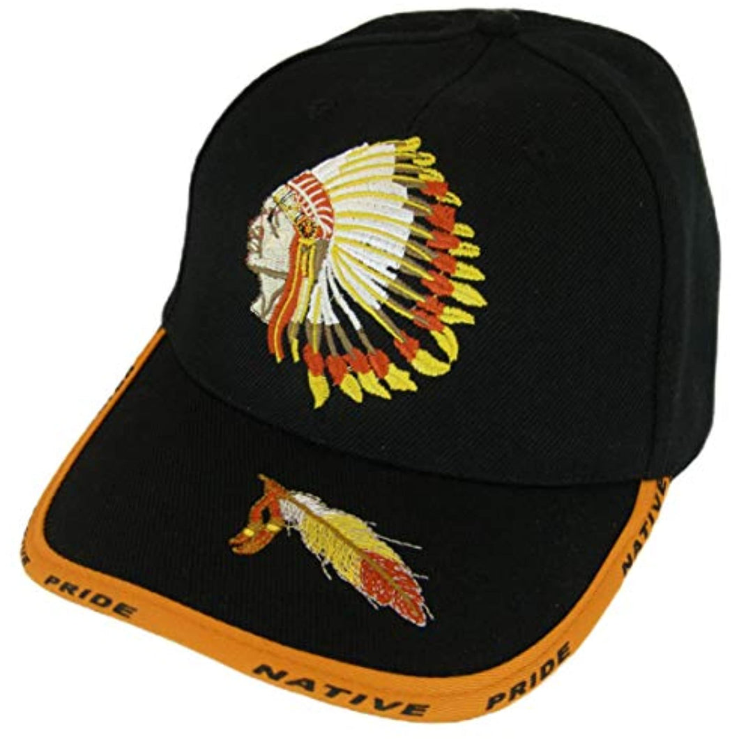 Native Pride Chieftan and Feather Adjustable Baseball Cap (Black)