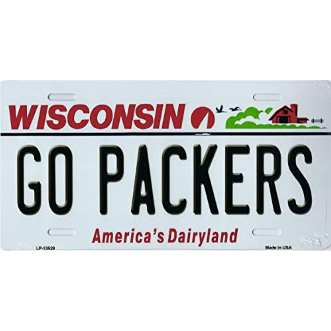 Wisconsin State Background Novelty Metal License Plate Tag (Go Packers)