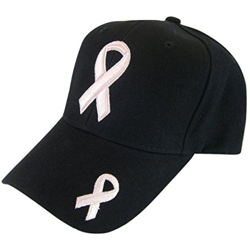 Breast Cancer Awareness Solid BCA Pink Ribbon Baseball Cap (Black)