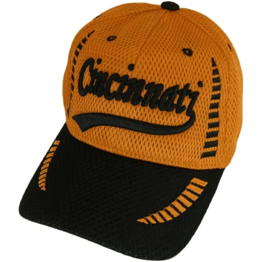 Cincinnati Men's Summer Mesh Adjustable Baseball Cap (Orange/Black)