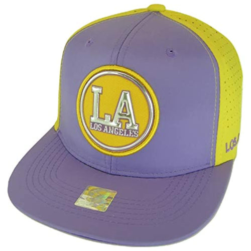 Los Angeles Men's Patch Style Breathable Snapback Baseball Cap (Purple/Gold)