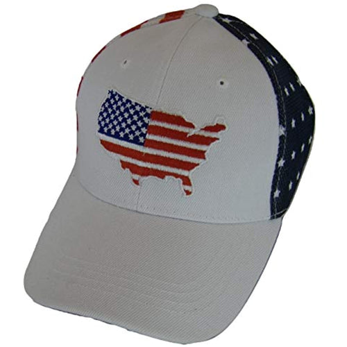 USA Country Outline Patriotic Men's Mesh Back Adjustable Baseball Cap (White)