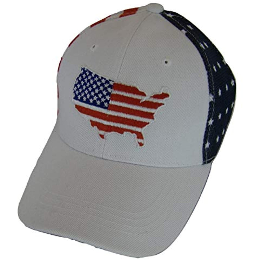 USA Country Outline Patriotic Men's Mesh Back Adjustable Baseball Cap (White)