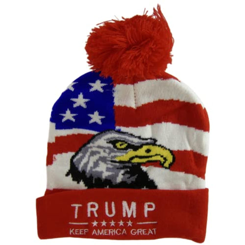 Trump Keep America Great Winter Knit Pom Beanie Hat (Red)
