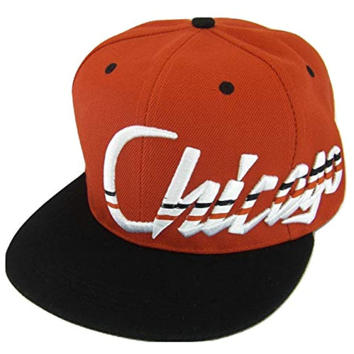 Chicago Offset Jagged Script Men's Adjustable Snapback Baseball Cap (Red/Black)