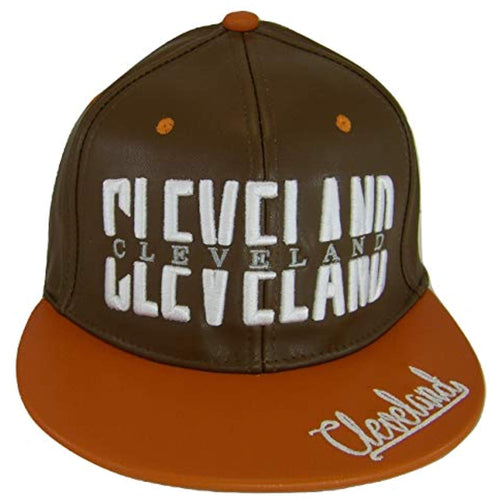 Cleveland PU Leather Window Shade Font Snapback Baseball Cap (Brown/Orange)