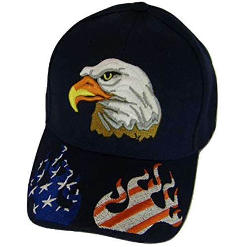 USA Men's Patriotic Eagle Adjustable Baseball Cap (Flames Navy)