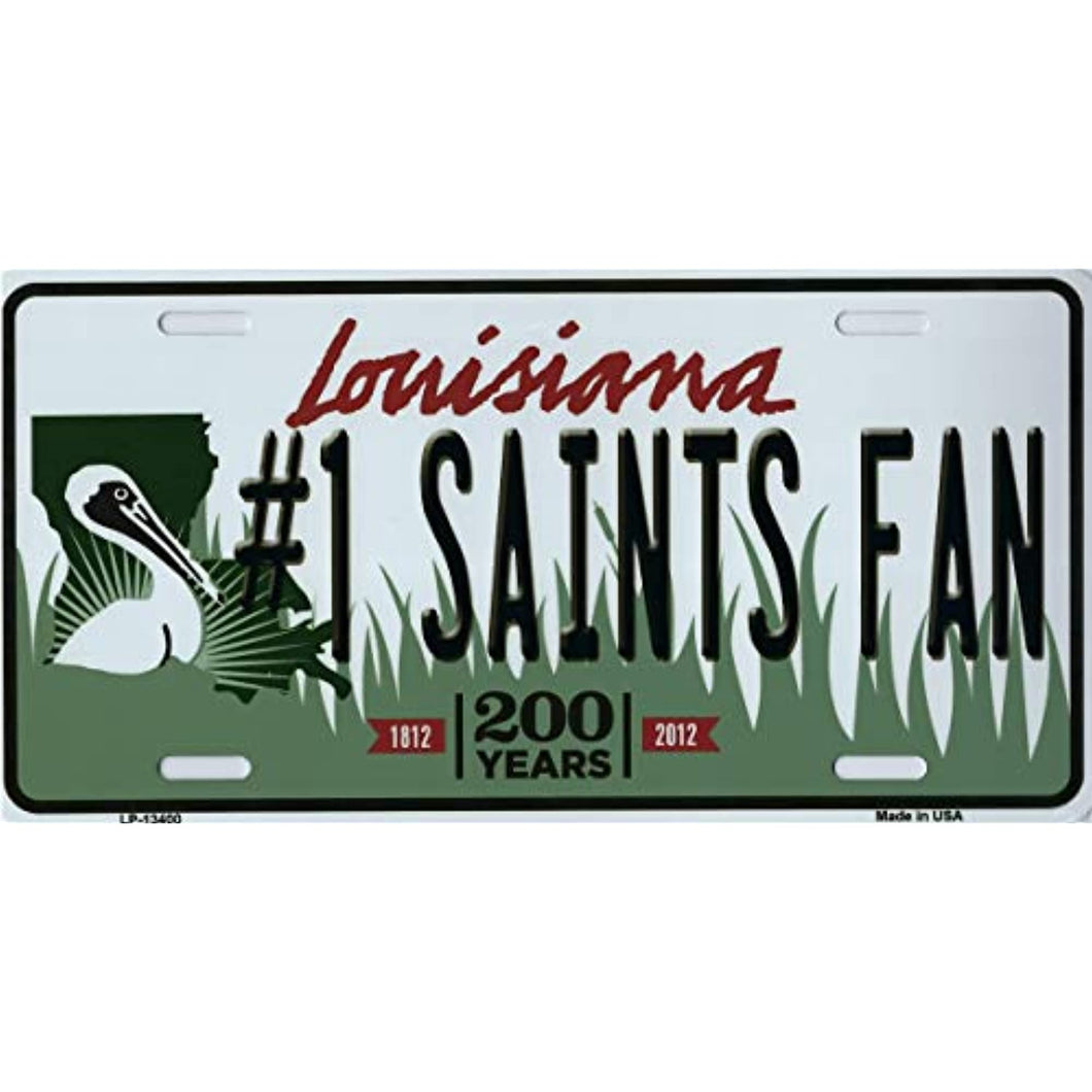 Louisiana State Background Novelty Metal License Plate Tag (#1 Saints Fan)