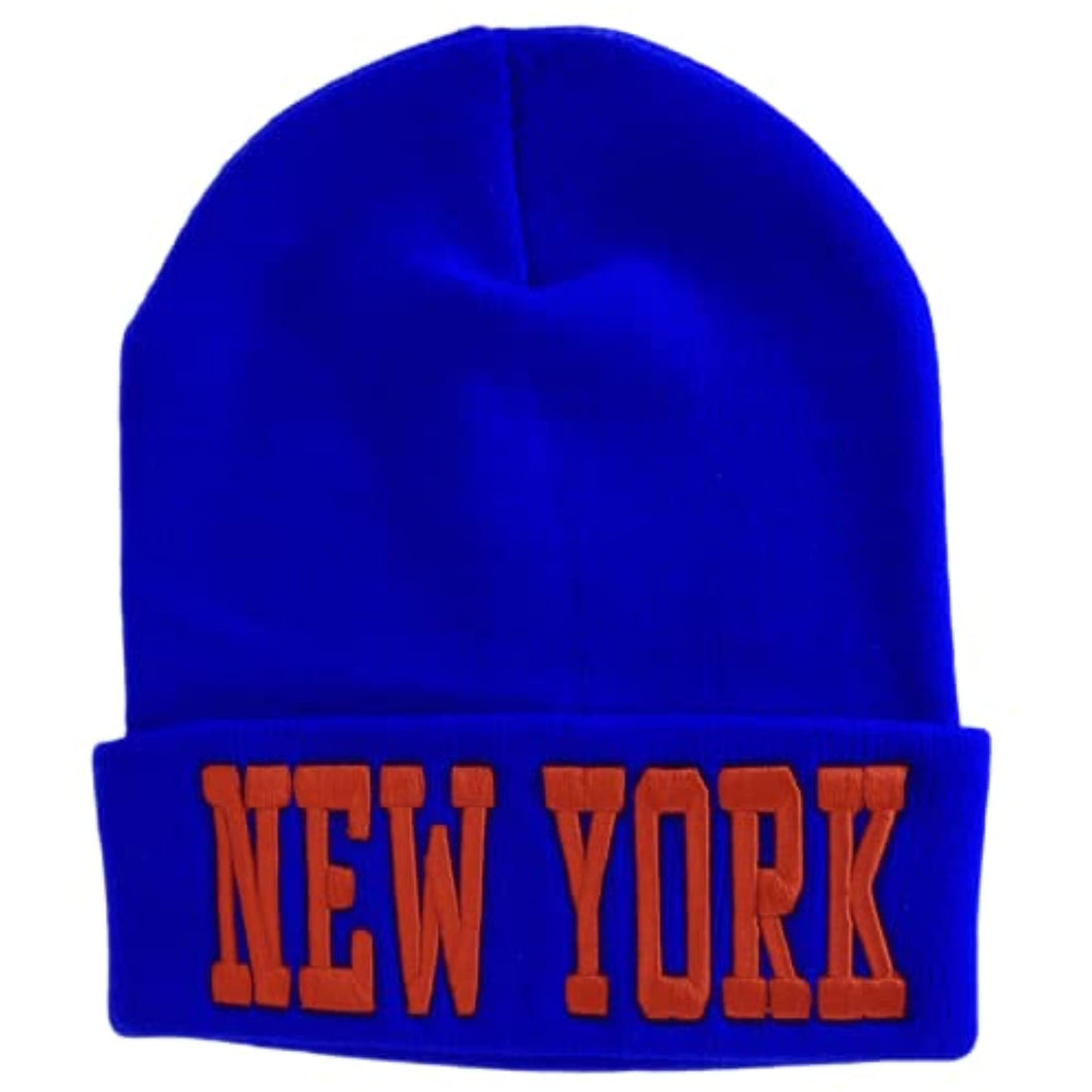 New York Adult Size Winter Knit Cuffed Beanie Hat (Royal)