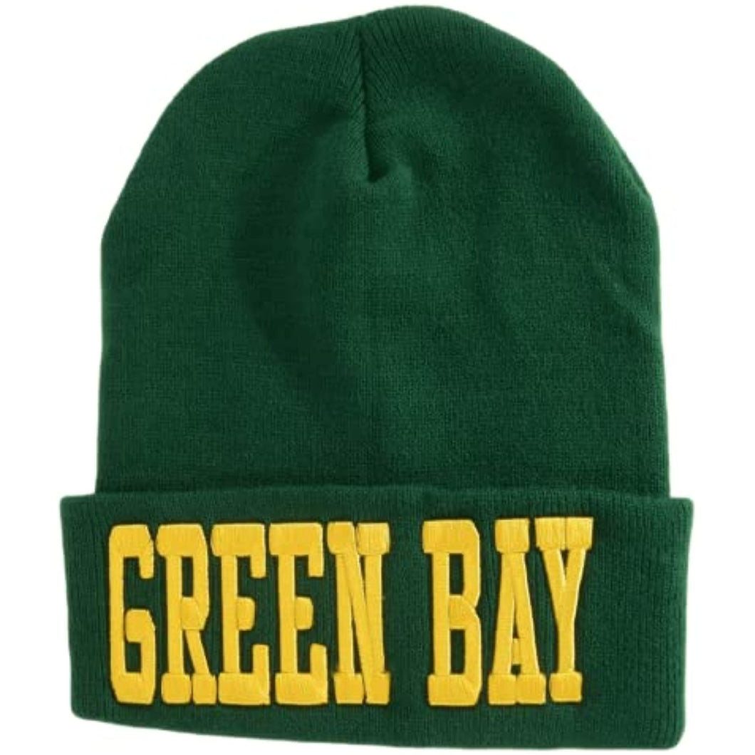 Green Bay Adult Size Winter Knit Cuffed Beanie Hat (Green)