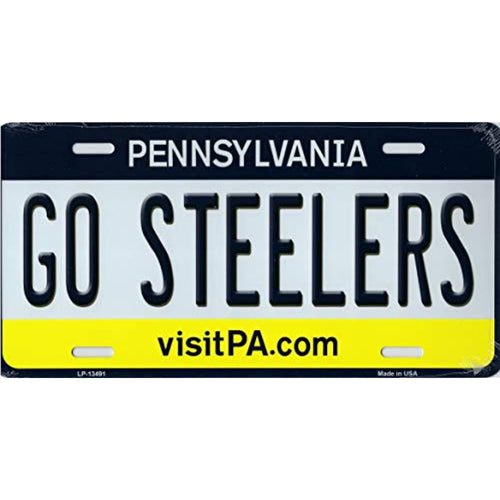 Pennsylvania State Background Novelty Metal License Plate Tag (Go Steelers)