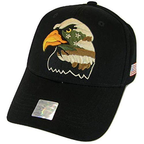 Patriotic Eagle USA Flag Side Panel Cotton Adjustable Baseball Cap (Black)