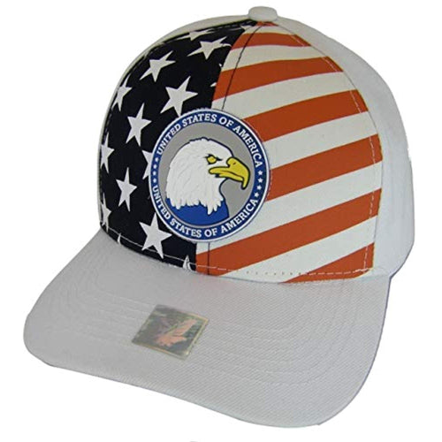 United States of America Flag & Eagle Adjustable Baseball Cap (White)