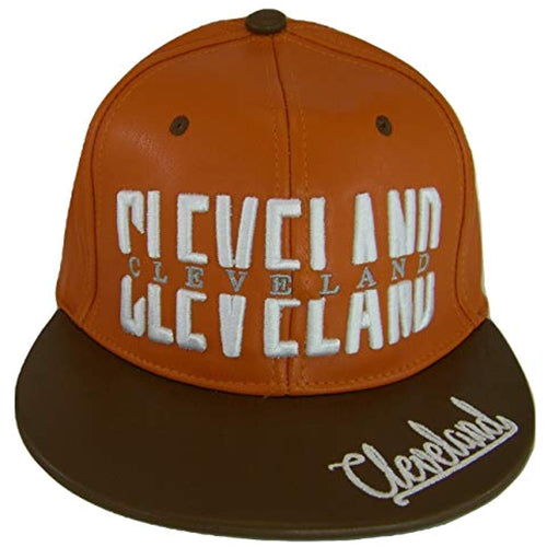 Cleveland PU Leather Window Shade Font Snapback Baseball Cap (Orange/Brown)