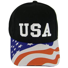 USA Patriotic Red White Blue Flag Brim Adjustable Baseball Cap (Black)