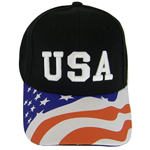USA Patriotic Red White Blue Flag Brim Adjustable Baseball Cap (Black)