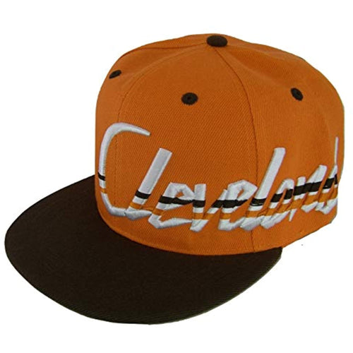 Cleveland Offset Jagged Script Men's Adjustable Snapback Baseball Cap (Orange/Brown)