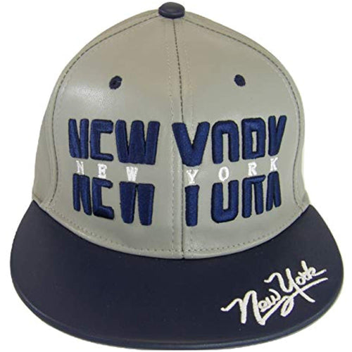 New York PU Leather Window Shade Font Snapback Baseball Cap (Gray/Navy)