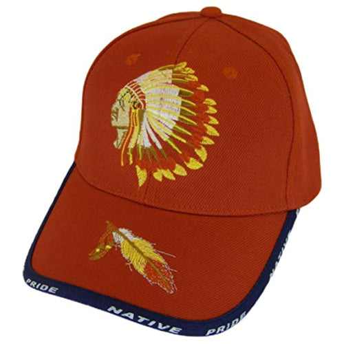 Native Pride Chieftan and Feather Adjustable Baseball Cap (Red)