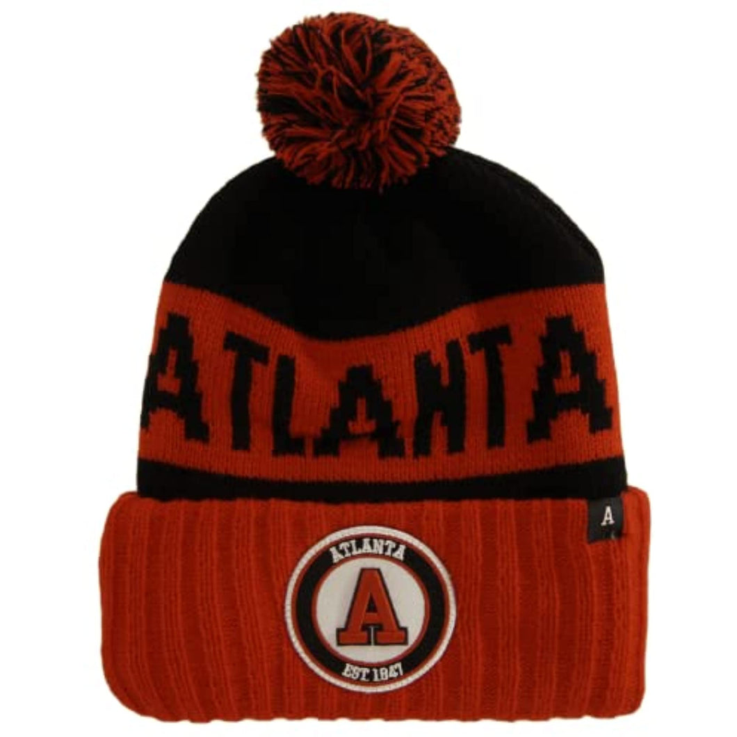 Atlanta Ribbed Cuff Knit Winter Hat Pom Beanie (Red/Black)