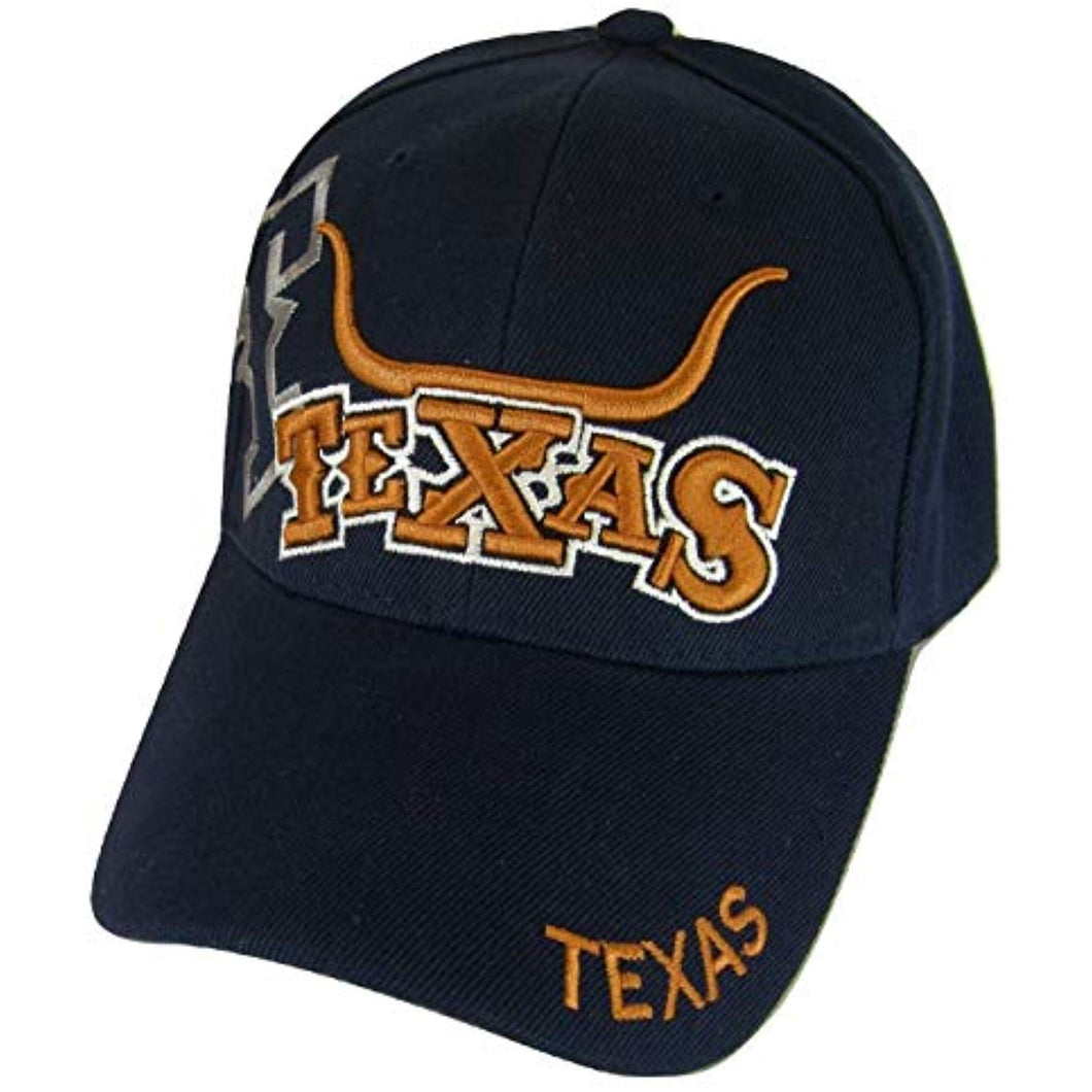 Texas Longhorn & State Flag Adjustable Baseball Cap (Navy)