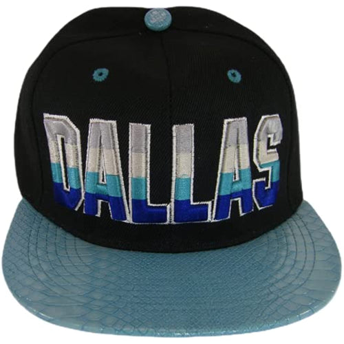 Dallas City Name Textured Brim Adjustable Snapback Baseball Cap (Black/Teal)