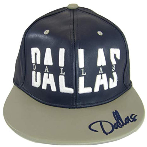 Dallas PU Leather Window Shade Font Snapback Baseball Cap (Navy/Gray)