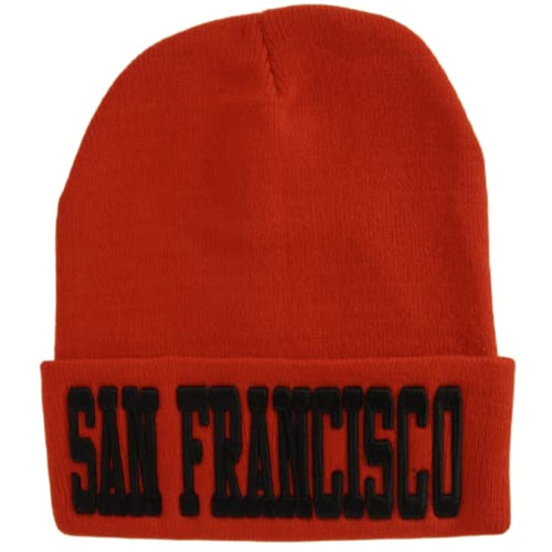 San Francisco Adult Size Winter Knit Cuffed Beanie Hat (Red)