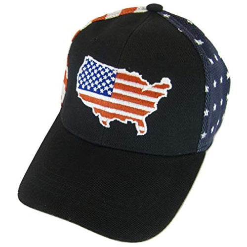 USA Country Outline Patriotic Men's Mesh Back Adjustable Baseball Cap (Black)