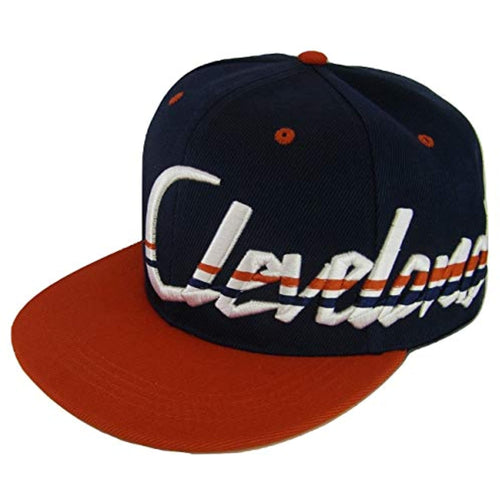 Cleveland Offset Jagged Script Men's Adjustable Snapback Baseball Cap (Navy/Red)