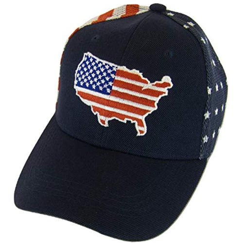 USA Country Outline Patriotic Men's Mesh Back Adjustable Baseball Cap (Navy)