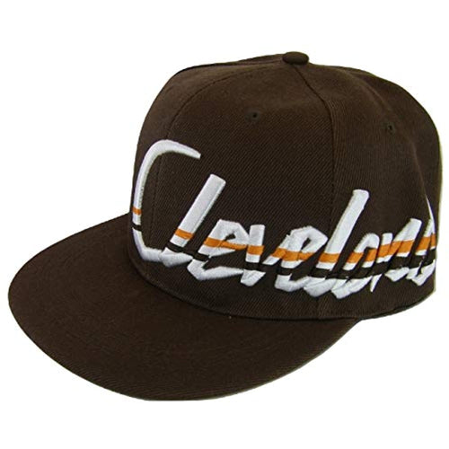 Cleveland Offset Jagged Script Men's Adjustable Snapback Baseball Cap (Brown)