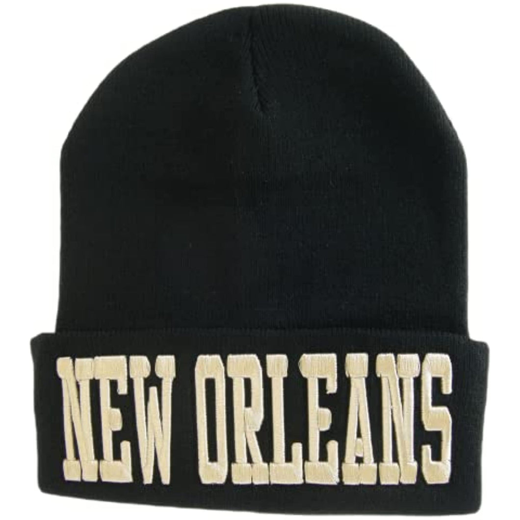 New Orleans Adult Size Winter Knit Cuffed Beanie Hat (Black)