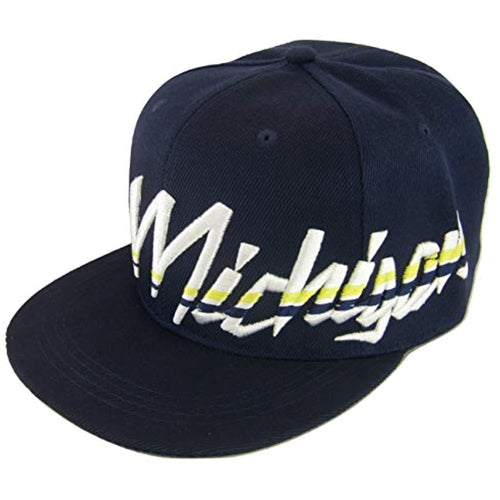 Michigan Offset Jagged Script Men's Adjustable Snapback Baseball Cap (Navy)