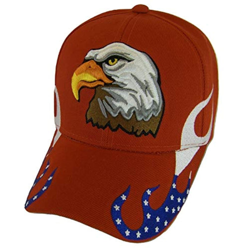 Men's Patriotic Flames Large Eagle USA Adjustable Baseball Cap (Red)