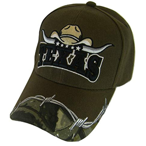 Texas Cowboy Hat Horns Barbed Wire Men's Adjustable Baseball Cap (Brown)