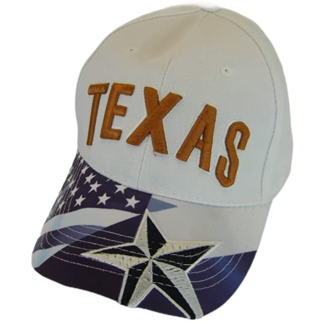 Texas American Flag Adjustable Baseball Cap (White)