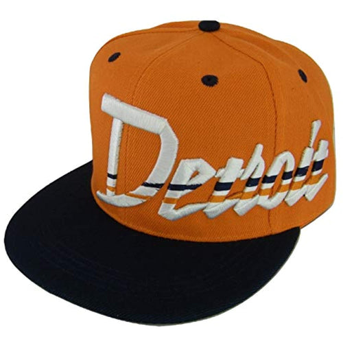 Detroit Offset Jagged Script Men's Adjustable Snapback Baseball Cap (Orange/Navy)