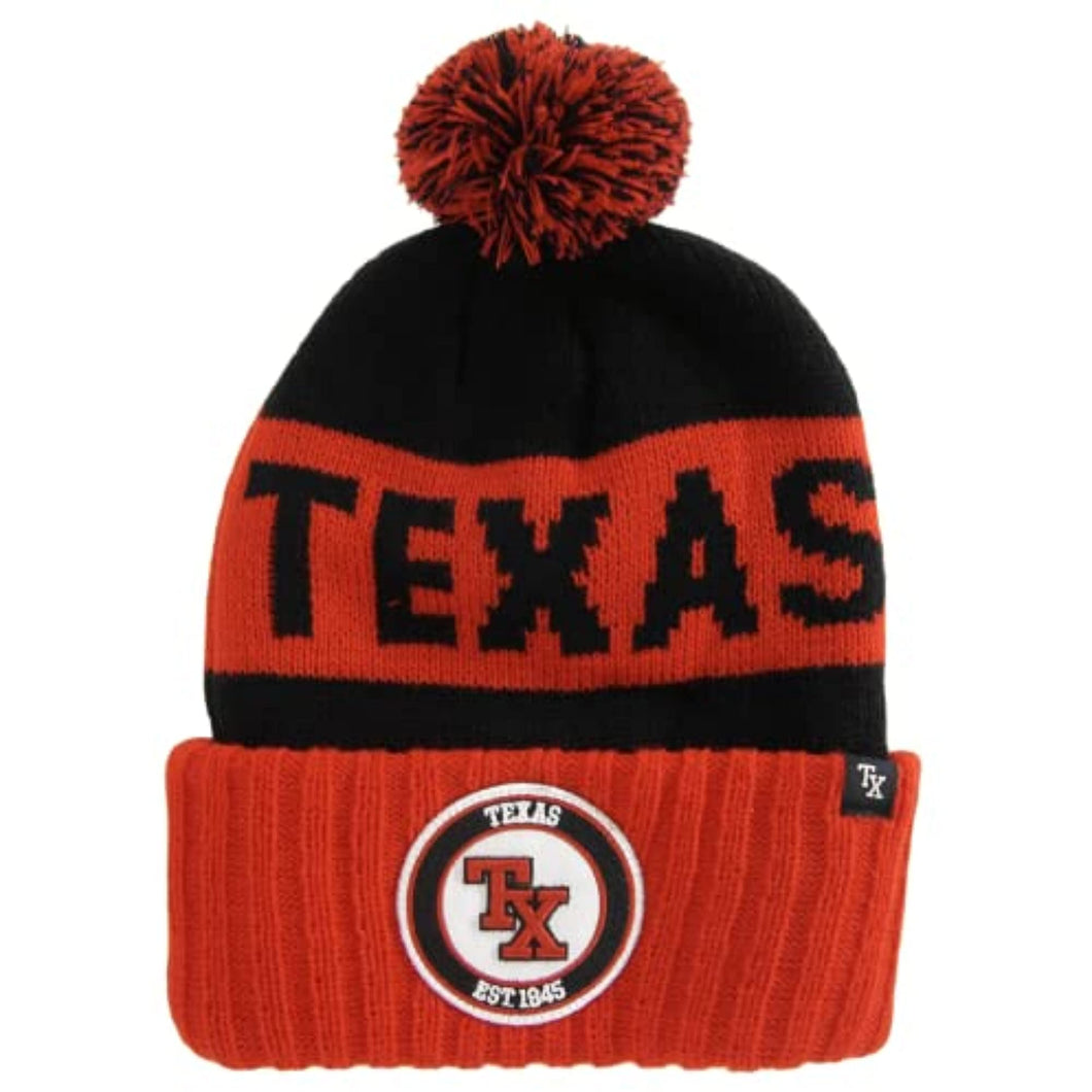 Texas Ribbed Cuff Knit Winter Hat Pom Beanie (Red/Black)