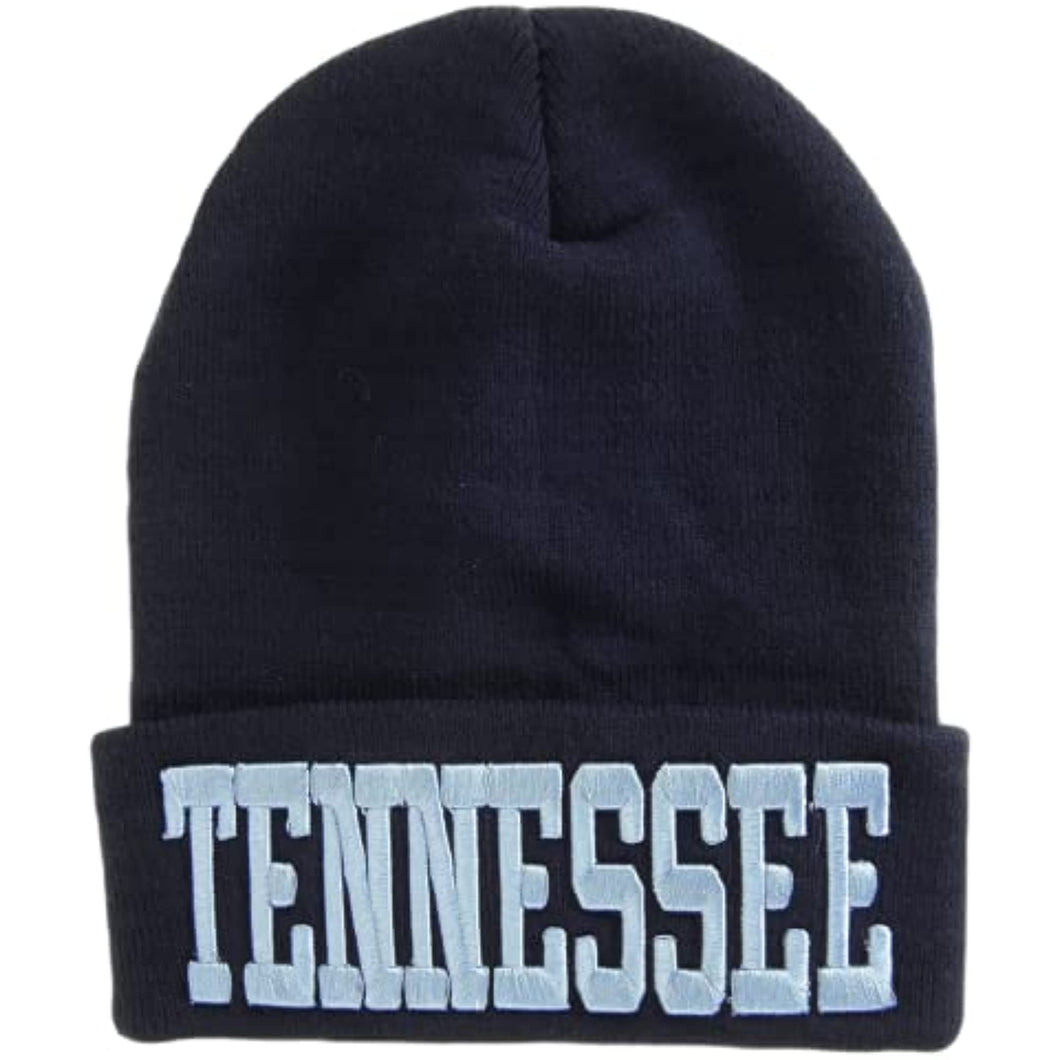 Tennessee Adult Size Winter Knit Cuffed Beanie Hat (Navy/Light Blue)