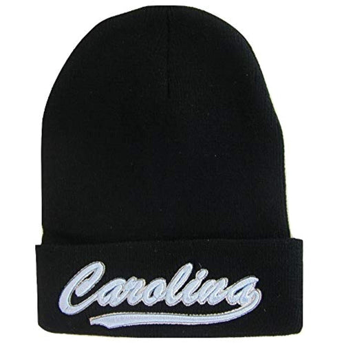 Carolina City Name Cursive Script Winter Beanie Skull Cap (Black)