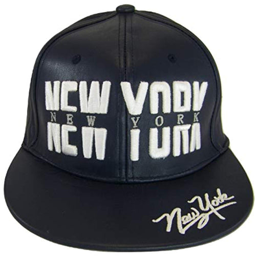 New York PU Leather Window Shade Font Snapback Baseball Cap (Navy)