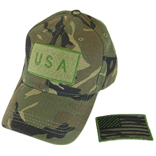 USA Camouflage Cotton Adjustable Baseball Cap with Detachable Patch (Military Camo)