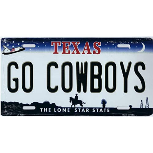 Texas State Background Novelty Metal License Plate Tag (Go Cowboys)